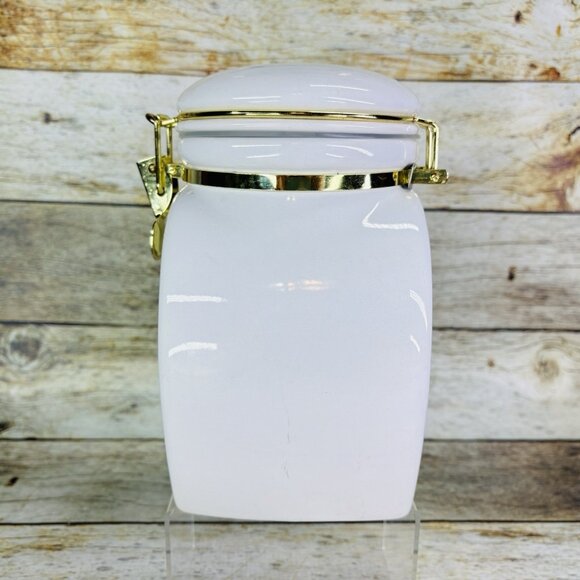 Vintage EUROPEAN COFFEEHOUSE White Gold Letters Ceramic Airtight 8.5"T Canister - Picture 3 of 16